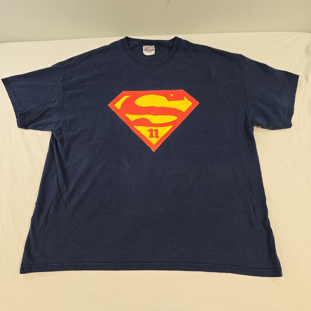 Superman Symbol Firefighter Station 11 T-shirt Size XXL Navy Blue Vintage Cotton